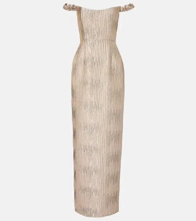 MARKARIAN YOLANDA OFF-SHOULDER BROCADE GOWN