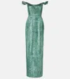Markarian Yolanda Off-shoulder Brocade Gown In Green