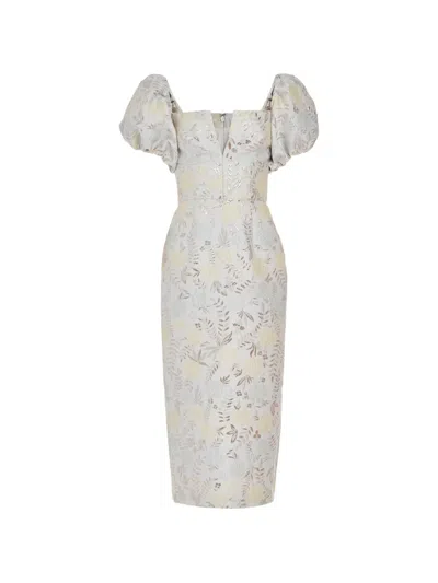 Markarian Yvette Puff-sleeve Midi Dress In White