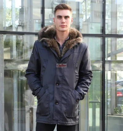 Pre-owned Markenlos Fashion Men's Real Raccoon Fur Collar Hooded Coats Rabbit Fur Liner Jacket Parka In Schwarz+braun