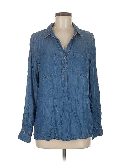 Pre-owned Market & Spruce Long Sleeve Blouse In Blue