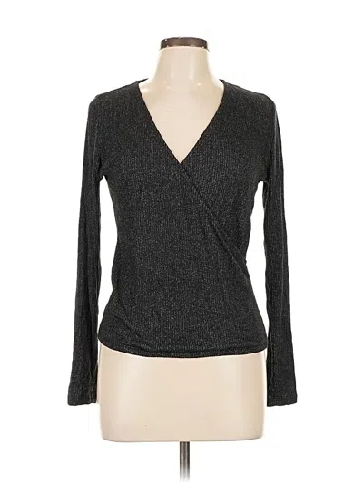 Pre-owned Market & Spruce Long Sleeve Top Gray Plunge Neckline Tops