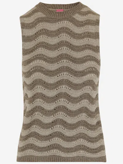 Market Beige Metallic-threading Tank Top