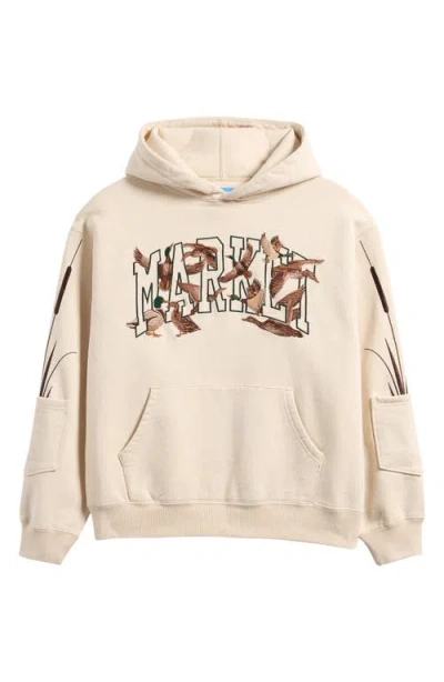 Market Embroidered Duck Pond Hoodie In Ecru
