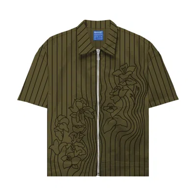 Pre-owned Market Flowerbed Full Zip Work Shirt 'olive' In Green