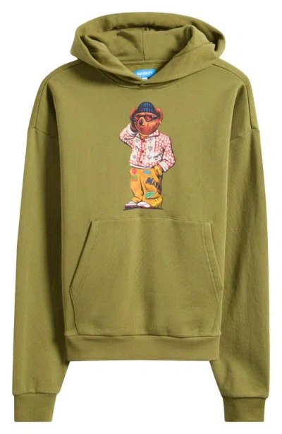Market Folk Fitted Bear Cotton Graphic Hoodie In Yellow
