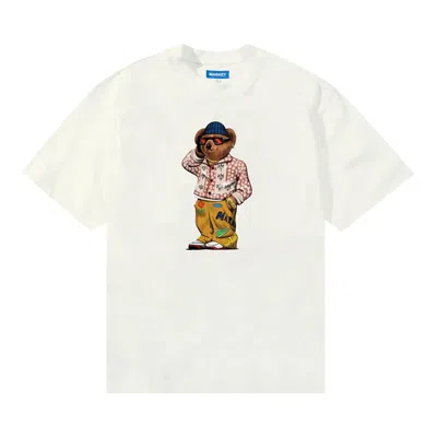 Pre-owned Market Folk Fitted Bear T-shirt 'unbleached Cotton' | Cream | Men's Size S In White