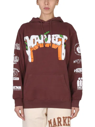 Market Graphic Hooded Kangaroo Pocket Sweatshirt In Brown