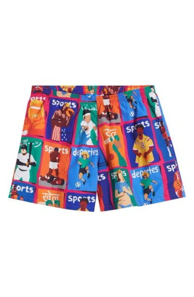 Market Illustrated Tech Shorts In Multi