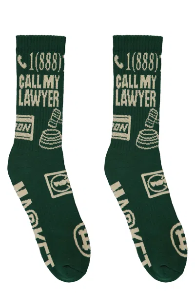Market Jacquard Cotton Socks In Green