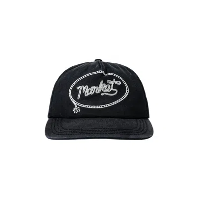 Pre-owned Market Lasso Lockup 5-panel Hat 'pirate Black' | Men's Size Onesize