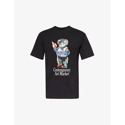 Market Mens Black Art Bear Graphic-print Cotton-jersey T-shirt