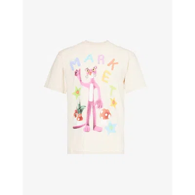 Market Mens Ecru X Pink Panther Nostalgia Graphic-print Cotton-jersey T-shirt