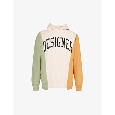 Market Mens Green Colour-blocked Text-embroidered Cotton-jersey Hoody