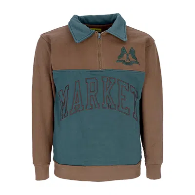 Market Men's Long Sleeve Polo Half Zip Rugby Sweatshirt Milk Chocolate
