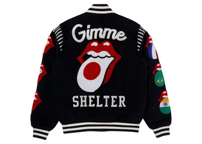 Pre-owned Market Men's  Mkt Rolling Stones World Flag Bomber Varsity Jacket In Black