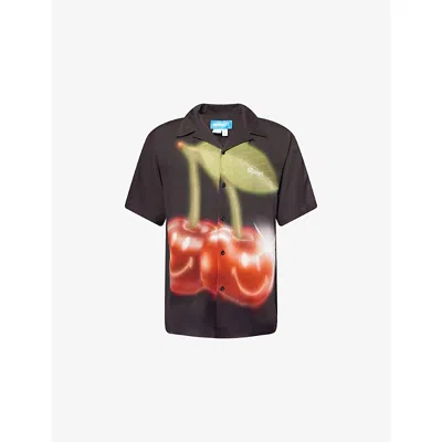 Market Mens Black Smiley Cherries Short-sleeve Woven Shirt Xl