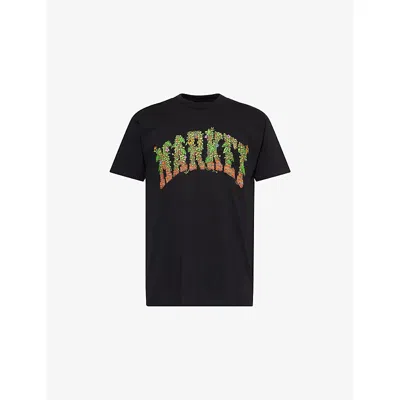 Market Ns Black  X London Flower  Wall Graphic-print Short-sleeve Cotton-jersey T-shirt