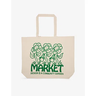 Market Ns  Text-print Cotton Tote Bag Ecru