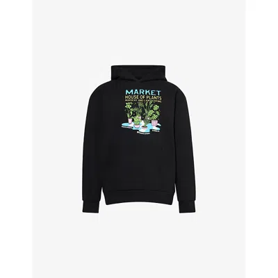 Market Ns Black  X London Flower  Plant Graphic-print Cotton-jersey Hoody Xl