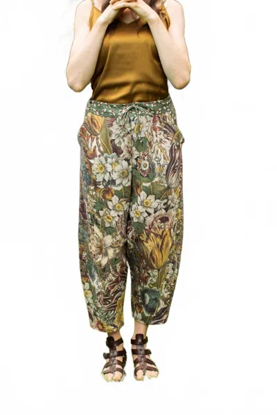 Market Of Stars Love Grows Wild Boho Linen Bee Print Ropped Artist Pant In Multi In Brown