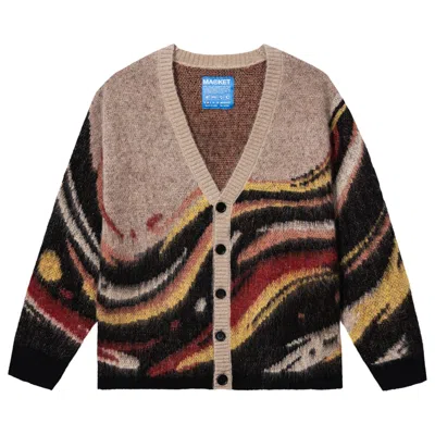 Pre-owned Market Paint Dept Cardigan 'khaki' In Green