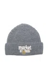 Market Ribbed Embroidered Beanie In Gray