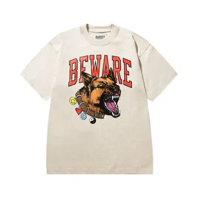 Pre-owned Market Smiley Beware My Collar T-shirt 'wood Ash' | Brown | Men's Size Xl