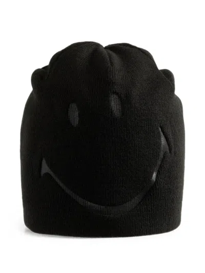 Market Smiley Knit Beanie Hat In Black