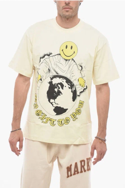 Market Smiley Printed Cotton Crew-neck T-shirt In Neutral