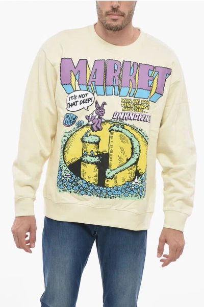 Market Smiley Printed Fleeced-cotton Crew-neck Sweatshirt In Neutral