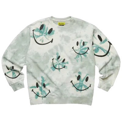 Pre-owned Market Smiley Shibori Dye Crewneck Sweatshirt 'green' In Cream