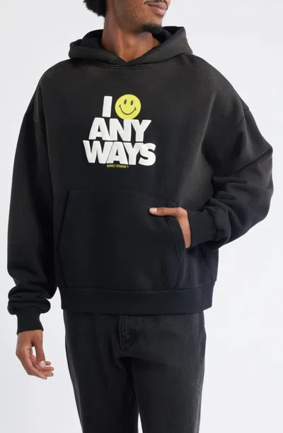 Market Smiley Smile Anyways Hoodie In Pirate Black