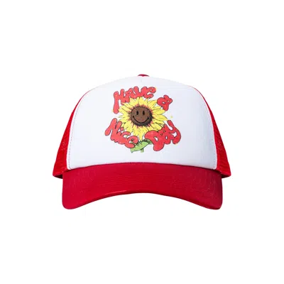 Market Smiley Sunflower Trucker Hat In Red