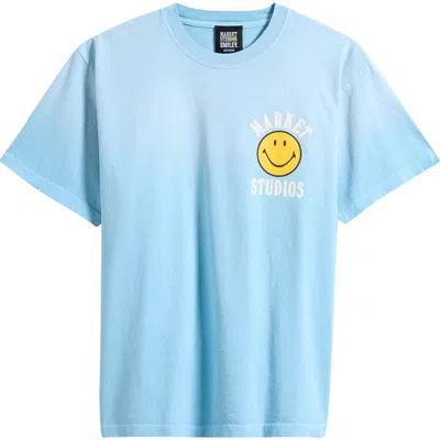 Market Smiley® Upside Down Cotton Graphic T-shirt In Blue
