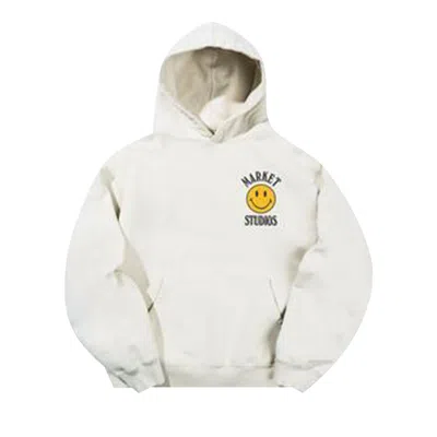 Pre-owned Market Smiley Upside Down Lockup Hoodie 'unbleached Cotton' | Cream | Men's Size Xxl In White
