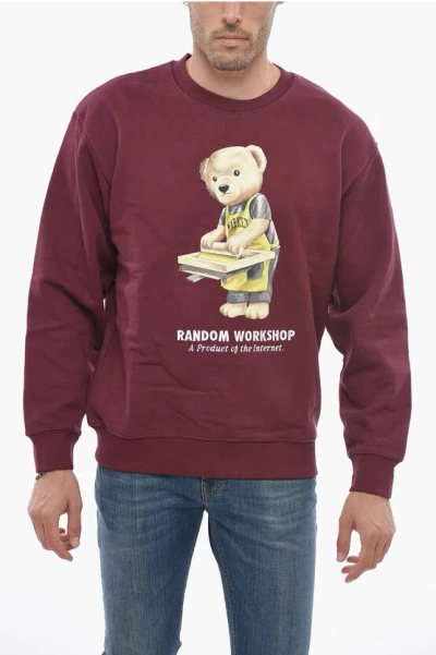 Market Teddy Bear Printed Fleeced-cotton Crew-neck Sweatshirt In Burgundy