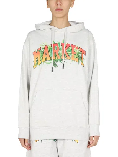 Market Unisex Logo Print Sweatshirt With Drawstring Hood In Grey