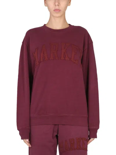 Market Vintage Wash Sweatshirt Cross-neck In Bordeaux