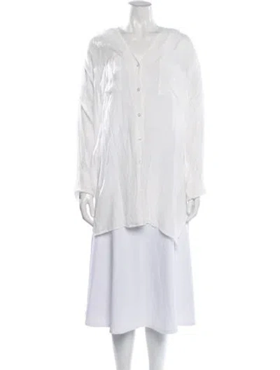 Pre-owned Market V-neck Long Sleeve Button-up Top In White