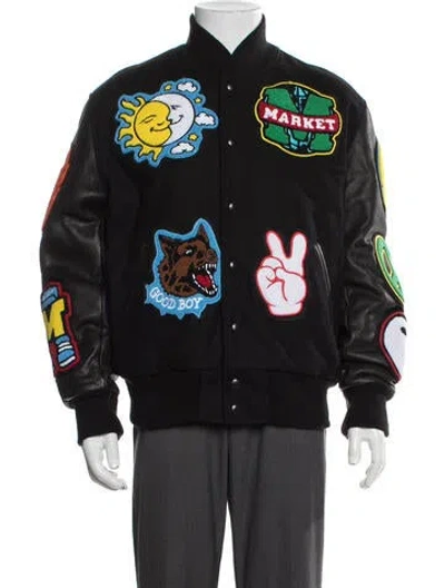 Pre-owned Market Wool Graphic Print Varsity Jacket In Black