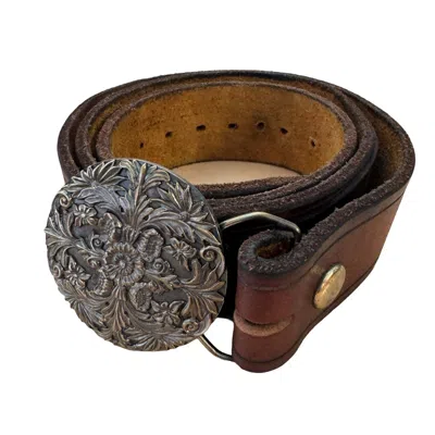 Marketplace 70s Brass Floral Buckle On Embossed Belt In Brown