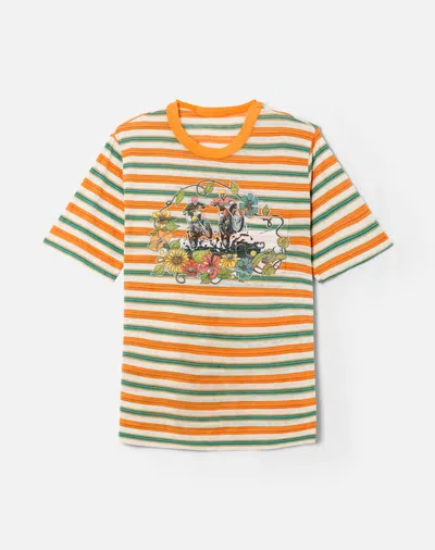 Marketplace 70s Double Sided Striped Surf Baggy Tee In Orange