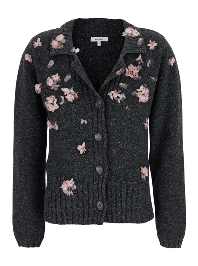 Markgong Beaded Wool-silk Cardigan In Gray