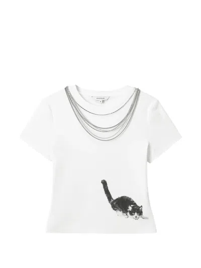 Markgong Chain-detail Cat-print T-shirt In White