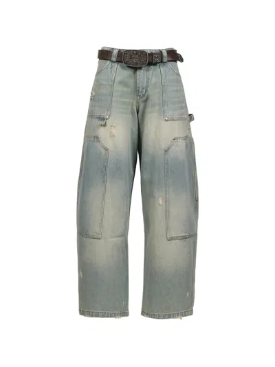 Markgong Distressed Cargo Jeans In Blue