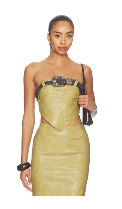 Markgong Faux Leather Floral Imprinted Tube With Detachable Belt 탑 In Black