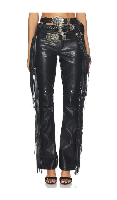 Markgong Faux Leather Fringe Pant In Black