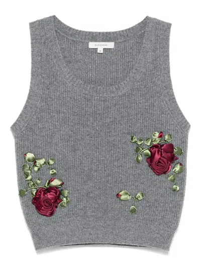 MARKGONG FLORAL-APPLIQUÉ RIBBED TOP