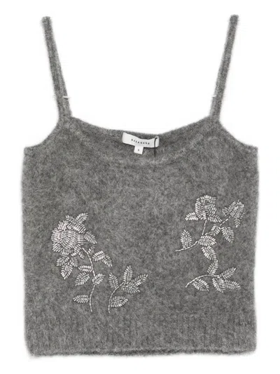 Markgong Top Mit Floraler Verzierung In Gray